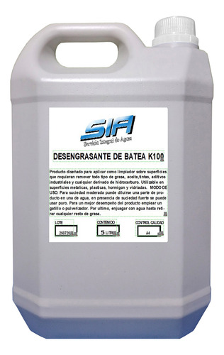 Desengrasante Industrial Para Batea K100 5 Litros Sia