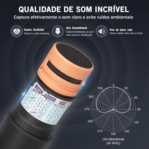 Microfone Com Fio Profissional Metal Para Karaokê Cor Preto