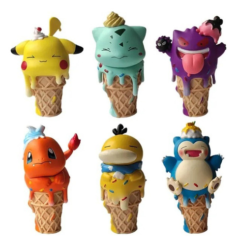 Set 6 Figura De Pokemon Estilo Helado Pikachu Bulbasaur