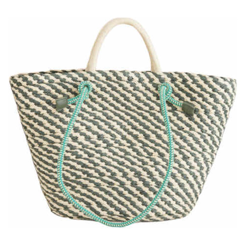 Bolsa De Playa Ws Casual Rafia Acabado De Los Herrajes Hilo Color Verde Correa De Hombro Verde Oscuro Diseño De La Tela Rayas