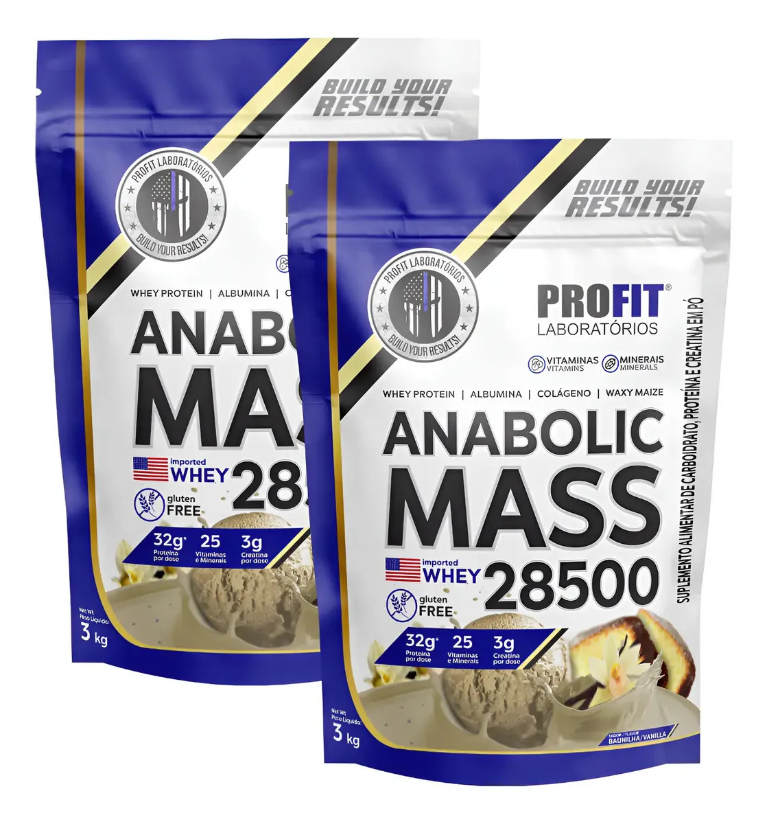 2x Hipercalórico Anabolic Mass 28500 3kg ( 6kg )profit Labs Sabor Baunilha