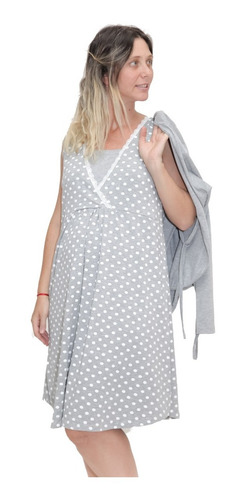 Imagen 1 de 7 de Camison Maternal Para Amamantar Con Saco Manga Larga 20642