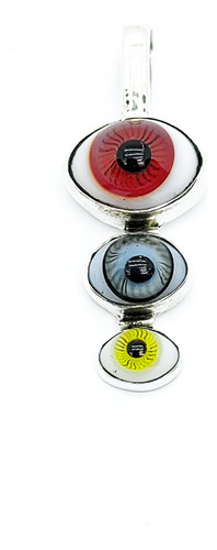 Dije Triple Vision F Ojo Turco Rojo Negro Plata 925 + Cadena