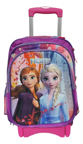 Mochila, Lonchera Y Lapicera Frozen Primaria Con Llantas, Ruedas O Carrito Rosa Chicle