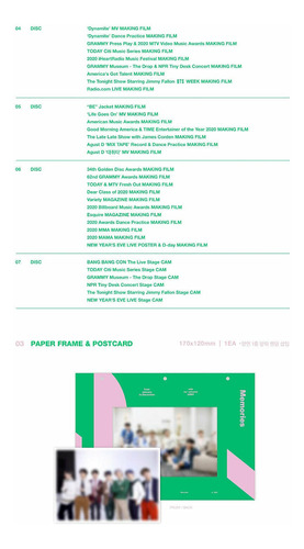 Bts Memories Of 2020 Dvd. 7 Disc+214p Photo Book+1 Paper Fra