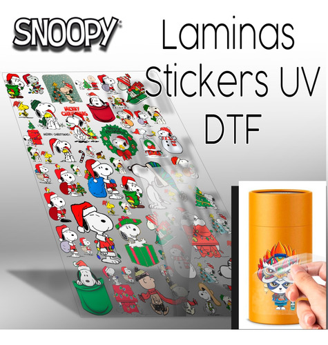 Stickers Uv Dtf Snoopy Navideños 