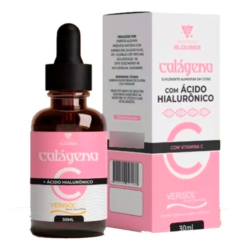 Colágeno Verisol Ácido Hialurônico Gotas 30ml Perfeita Alqm. Sabor Natural