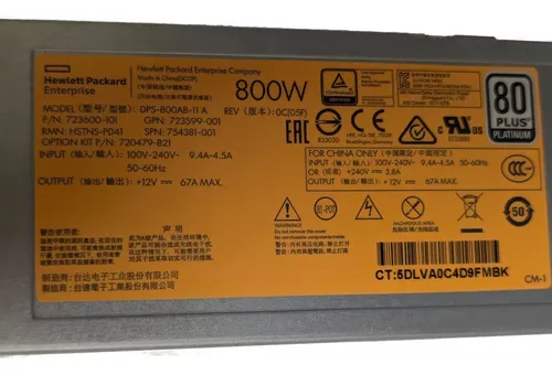 Fuente Poder Hp Dl360 Dl380 Ml350 Gen9 754381-001 800w (Reacondicionado)