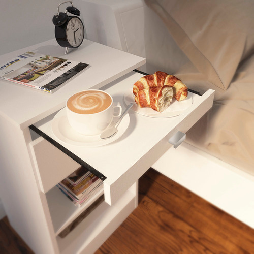 Mesa De Luz Blanca Con Desayunador Centro Estant