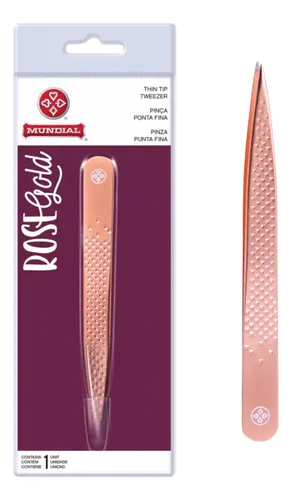 Pinça Ponta Fina Rose Gold Para Sobrancelha Mundial Bc 513