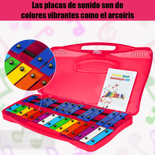 Metalófono Cromático 25 Notas Xilófono Escolar Con 4 Baqueta Rosa