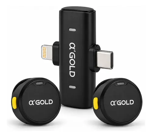 Microfone Lapela Sem Fio A'gold Mcf-38d Duplo iPhone Android Preto R