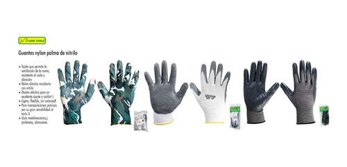 36 Par Guantes Medianos Nylon Negro Palma Nitrilo Seguridad