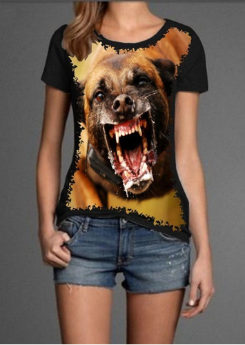 Blusa Fem. 5%off Legal Cachorro Bravo Personalizada Linda