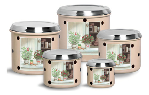 Juego de latas para ollas de comida, con flores decoradas en aluminio, color blanco Florzinha