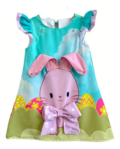 Vestido Infantil De Páscoa Coelhinha 3d Bebê Trapézio Coelha