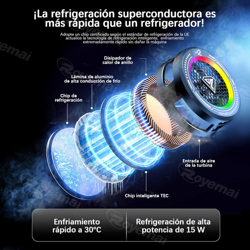 Ventilador de Teléfono Celular Inteligente Royemai Rgb Cooler Gamer color Negro