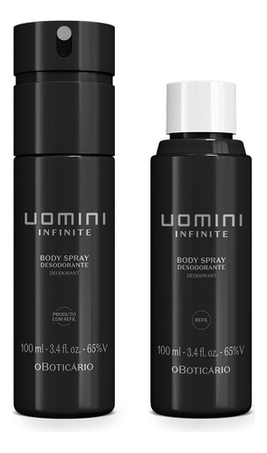 Kit Uomini Infinite: Body Spray 100ml + Refil 100ml Fragrância Amadeirado Especiado