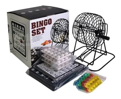 Set Completo Bingo Tómbola Metálica Clásico De Lujo