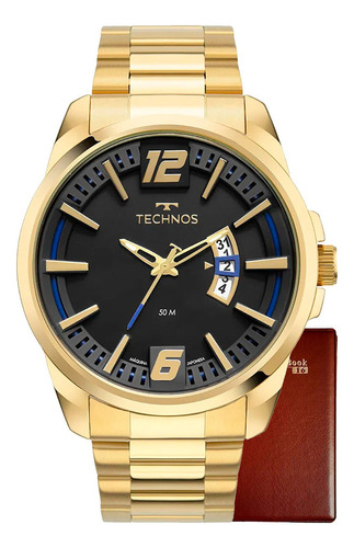 Relógio Masculino Technos Steel Dourado 2117lcss/1p Cor do bisel Azul Cor do fundo Preto