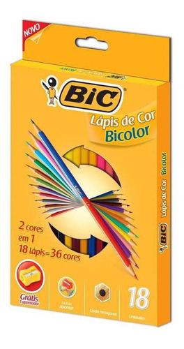 Lápis De Cor Profissional Bic Bicolor 36 Cores + Apontador