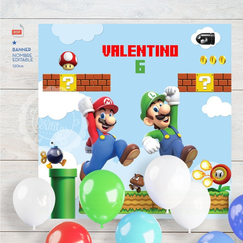 Banner Super Mario Bros Pdf 150cm Editable Imprimir