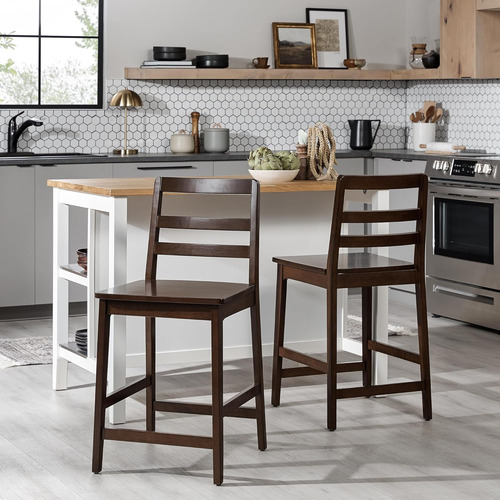 Taburete Moderno De Madera Maciza, Color Nogal