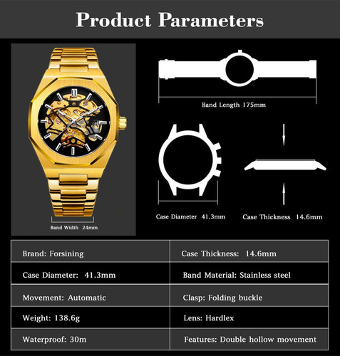 Reloj Mecánico Automático Forsining 344d Skeleton Gift Para