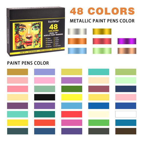 Set De Marcadores De Acrílico Doble Punta, 48 Colores