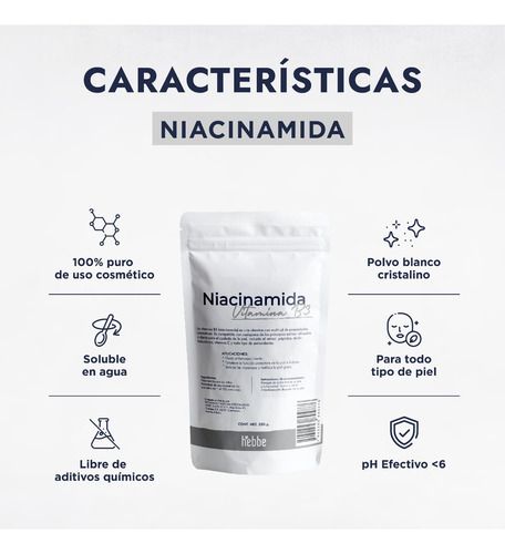 Imagen 2 de 10 de Niacinamida Niacina Cosmetico Facial Vitamina B3 Pura 250g