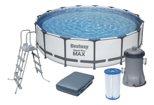 Piscina estructural redonda Bestway 56488 con capacidad de 14970 litros de 4.57m de largo x 4.57m de ancho de 4.57m de diámetro gris diseño piedra prismática