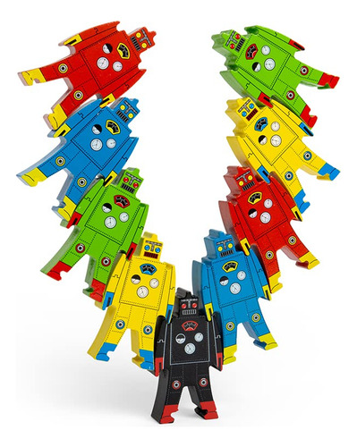 Juguete Apilable De Madera Robots 9 Piezas Para Niños 3 Años