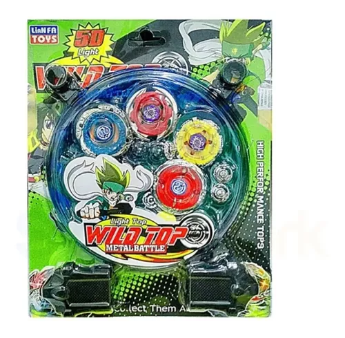 Batalha com 4 beyblade Metal a Led + 2 lançadores + Arena