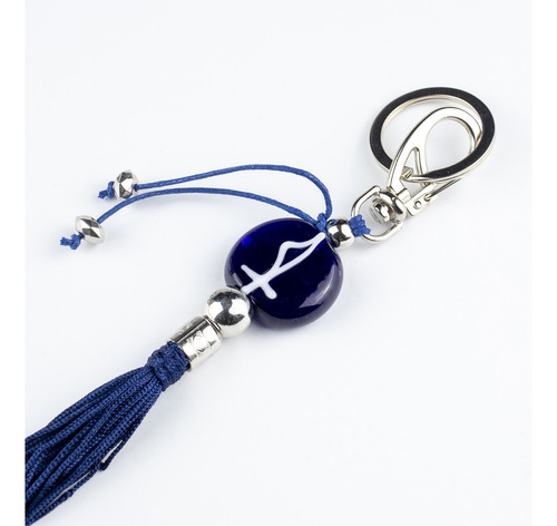 Chaveiro Ogum Azul Com Espada Escuro Em Murano 16 Cm