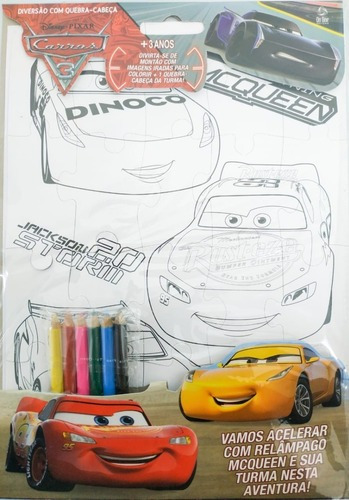 Imagem 1 de 1 de Disney Diversão Quebra-cabeça Carros + Lápis De Cor+ Colorir