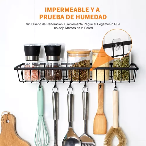  Organizador de especias para montaje en pared, resistente  adhesivo para colgar especias, organizador de especias negro, sin  perforaciones, estante de especias negro, estante de condimentos de acero :  Hogar y Cocina