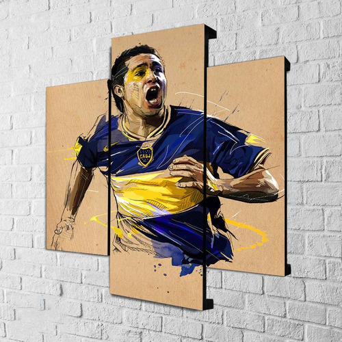 Cuadro Riquelme Moderno Triptico Horizontal Boca Futbol 002