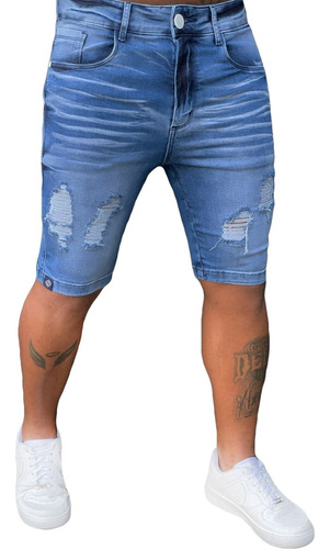 Bermuda Super Skinny Destroyed Azul Exclusividade