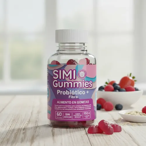 Simi Flakes Simi Gummies Probiótico + Fibra Sin Azucar 60 Gomitas Sabor Frutos Del ...
