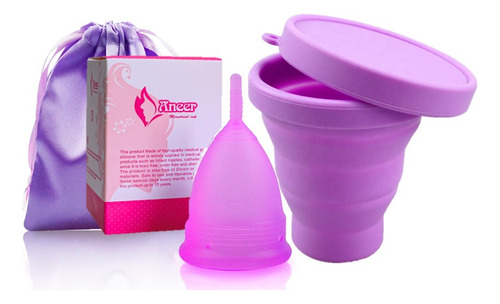 Copa Menstrual Certificada Fda + Vaso Esterilizador Color Morado L