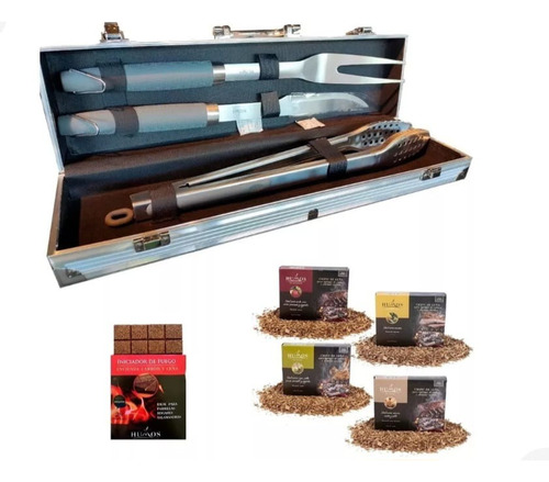 Set Herramientas Asado Humos Maletin Aluminio Con Regalo