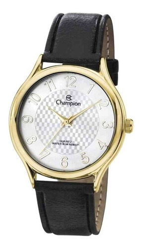 Relógio Feminino Champion Dourado Couro Preto Ch22706m