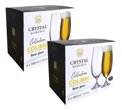 12 Unid. Taça Bohemia Cerveja 380ml Cristal Com Titanium Cor Transparente