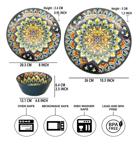 Juos De Vajilla De Mandala De Ya Ju (12 Pc) Sirve 4, Vajilla