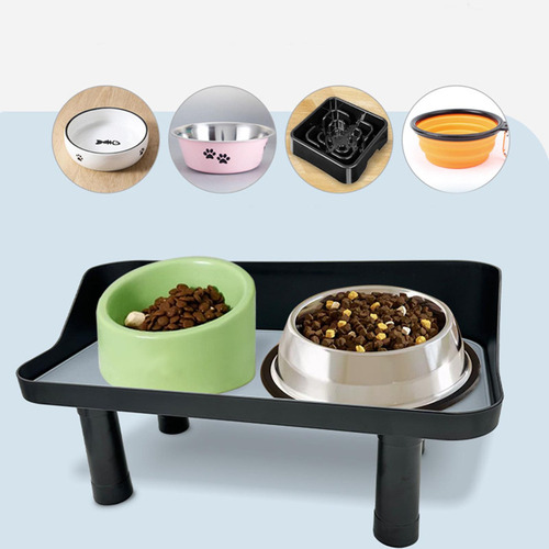 Soporte Para Cuenco Ajustable Para Mascotas Negro