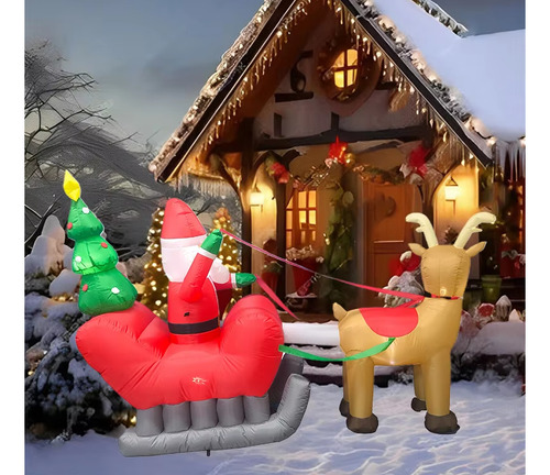 Inflable Santa Claus Y Reno Con Luces Led 2.4m