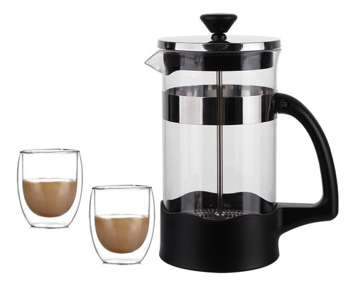 Set Cafetera + 2 Jarros Doble Vidrio Larhaus Barista Doppio Color Negro