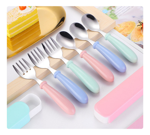 6 Pzs Acero Inoxidable Bebés Kit Cubiertos Cuchara Tenedor