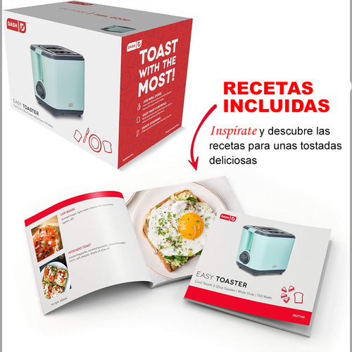 Dash Tostadora Fácil De 2 Rebanadas Con Ranura Extra Ancha. Color Agua