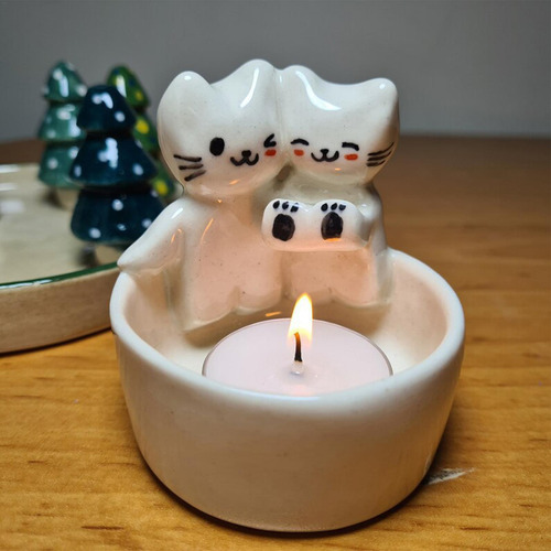 . Candelabro De Mano Con Forma De Gato For Calentar Velas